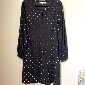 Loft Black and White Polka Dot Button Down Dress